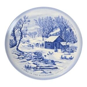 Vintage Currier & Ives Decorative Plate A‎ Home in the Wilderness Cabin Winter